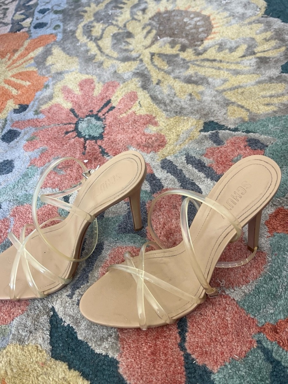 SCHUTZ Beige Clear-Strap Stiletto Sandals